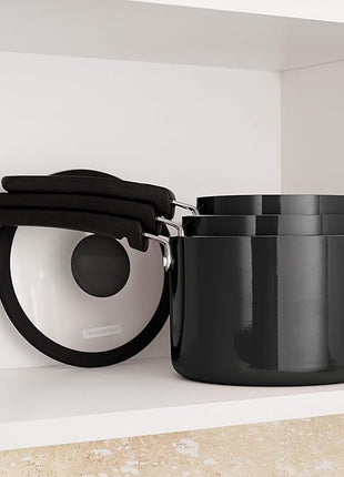 Tramontina Aluminum Non Stick 6-Piece Nesting Sauce Pan Set with Lids - Gray, Kitchen Nonstick Cookware Set, Dishwasher and Oven Safe