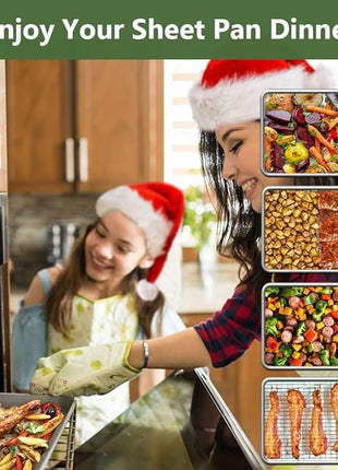 ROTTAY Baking Sheet with Rack Set (2 Pans + 2 Racks), Stainless Steel Cookie Sheet with Cooling Rack, Nonstick Baking Pan, Warp Resistant & Heavy Duty & Rust Free, Size 16 x 12 x 1 Inches