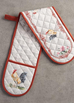 Maison d' Hermine Double Oven Mitts 100% Cotton 7"x35" Double Oven Mitt Heat Resistant BBQ Cooking Gloves with Loop, Baking, Grilling, Home, Kitchen, Handling Hot Pans Spring Summer (Campagne)