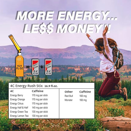 4C Energy Rush Stix, Berry 1 Pack, 18 Count, Single Serve Water Flavoring Packets, Sugar Free with Taurine, On the Go Bundle
