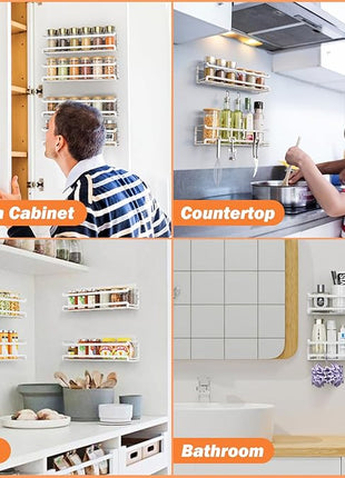 Spice Rack wall mounted 2 Pack, Space-Saving Spice Organizer for Spice Jars and Seasonings,Screw or Adhesive Hanging Spice Rack Organizer for Your Kitchen Cabinet,or Pantry Door,White