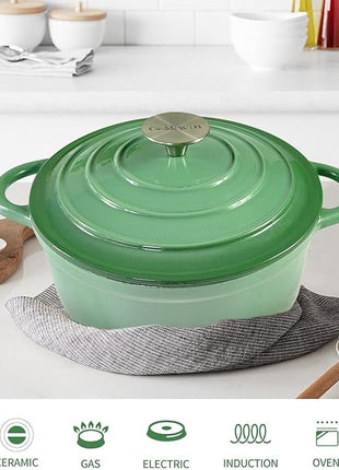 Dutch Oven,Cast Iron Dutch Ovens,Dutch Oven Pot with Lid,5 QT Enamel Dutch Pot,Dutch Ovens with Dual Handles,Cast Iron Pot for Braiser,Cooking,Gifts for Family,Green