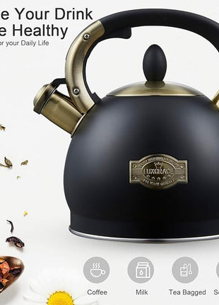 Stove Top Whistling Tea Kettle- Stainless Steel Teakettle Teapot with Ergonomic Handle 2.6 Quart(Black)