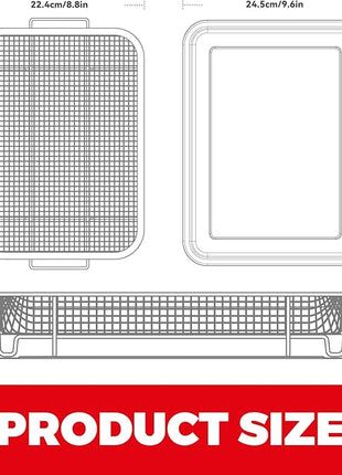 Air Fryer Basket for Oven, Air Fryer Basket and Stainless Steel Baking Tray Pant Oven Air Fryer Pan Rack for Cooking Baking Dishwasher and Broiling (13.1" * 8.8" & 12.8" * 9.6")