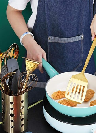 Gold Spatulas, Berglander Slotted Turner Titanium Gold Plating, Metal Turner For Cooking, Kitchen Barbecue Spatulas, Dishwasher Safe, Easy to Clean