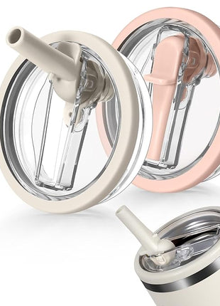 2 Pack Leakproof Lid Replacement 40 oz for Stanley Cup Accessories, Flip Straw Tumbler Leak Proof Lids for Stanley Quencher H2.0, Dust-Proof Straw Cover for stanley cups (Beige,Light Nectarine)