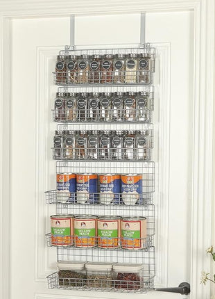 JKsmart Spice Rack Organizer 6-Tier Wall Mounted & Over the Door Spice Racks for Kitchen Pantry Bathroom,Two Size, Large Capacity, Silver