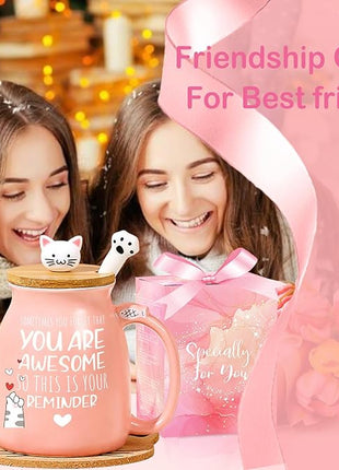BigNoseDeer Thank You Gifts for Women Cute Cat Coffee Mug Birthday Friendship Christmas Gift for Women Female Mom Cat Lovers Present Kawaii Stuff Funny Tea Cup Stocking Stuffers White Elephant Gifts