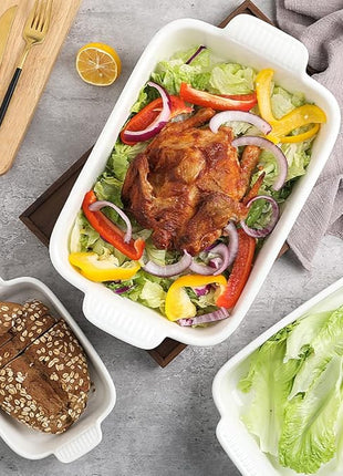 Sweejar Baking Pans Set, Ceramic 9x13 Baking Dish with Handle, Rectangular Casserole Dishes for Oven, Bakeware Sets of 3, Durable Lasagna Pan Deep for Kitchen, Banquet, Wedding Gift(Black)