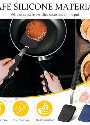 Silicone Cookie Spatula Turner 2 Pack Mini Brownie Spatula Flexible Kitchen Small Silicone Turner for Nonstick Cookware Heat Resistant No Scratch Flipper for Egg Pancake(Black,Blue)