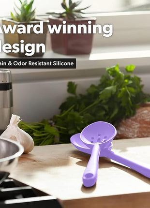 DI ORO Silicone Ladle & Spoons for Cooking – Large Kitchen Spoons for Mixing, Serving & Stirring - Soup Ladle with Wide Bowl - High Heat Silicone Kitchen Utensils for Nonstick Cookware Safe (Lavender)