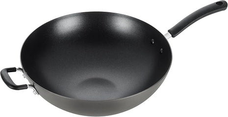 T-fal Ultimate Hard Anodized Nonstick Wok 14 Inch, Oven Broiler Safe 350F, Non Stick Stir-Fry Pan, Cookware, Pots and Pans, Kitchen, Versatile Deep Frying, Sauté, Braise, Stew, Dishwasher Safe, Black