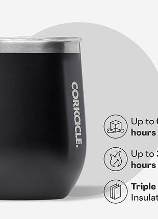 Corkcicle Stemless Wine Tumbler - Keeps Drinks Cold for 6 Hours - Triple-Insulated Stainless Steel - Non-Slip Base - Summer Drinkware Gift - Keeps Drinks Ice Cold - 12 oz - Matte Black