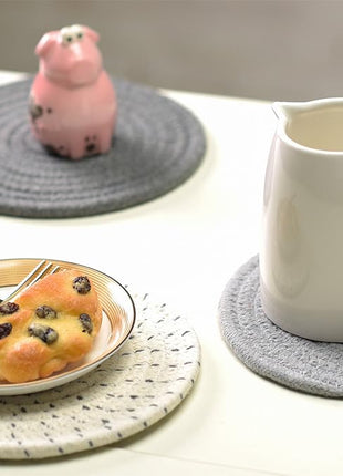 Potholders Set Trivets Set 100% Pure Cotton Thread Weave Hot Pot Holders Set (Set of 3) Stylish Coasters, Hot Pads, Hot Mats,Spoon Rest For Cooking and Baking by Diameter 7 Inches (Gray)