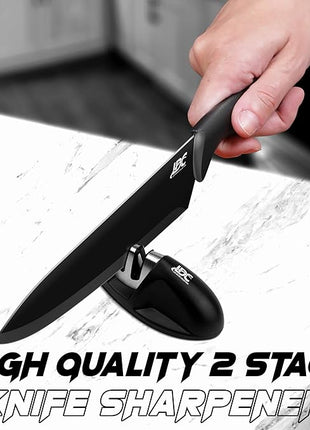 LDC Kitchen Black Knife Set - Stainless Steel, Dishwasher Safe Ergonomic Knives Set with Anti-Slip Handles - Ultra-Sharp Blades - Kitchen Essential Knives - 15 Piece Set