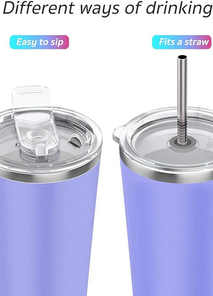 THILY Tumbler Stainless Steel Travel Mug 26 oz Triple-Insulated Coffee Cup with 2 Lids and Straws, Reusable, Powder Coated, Splash-Proof, Keep Ice Drinks Cold, Lavender