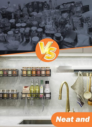 Spice Rack wall mounted 2 Pack, Space-Saving Spice Organizer for Spice Jars and Seasonings,Screw or Adhesive Hanging Spice Rack Organizer for Your Kitchen Cabinet,or Pantry Door