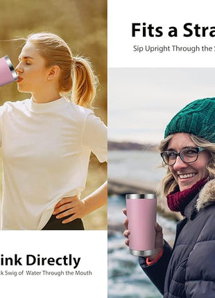 DOMICARE 20oz Stainless Steel Tumbler Bulk with Lid, Double Wall Vacuum Insulated Travel Mug, Powder Coated Coffee Cup,Pink, 12 Pack