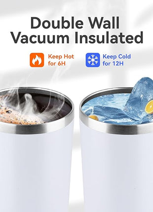 HASLE OUTFITTERS 12 oz Skinny Tumbler, Stainless Steel Insulated Slim Tumbler set bulk with Lid, Reusable Double Wall Travel Coffee Mug, Durable Powder Coated Travel Water Cup(White,6)