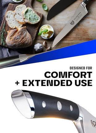 Dalstrong Serrated Offset Bread Knife - 8 inch - Gladiator Series Elite - Deli Knife - Forged German High-Carbon Steel - Bread Slicer - Slicing Knife - G10 Handle - Sheath - NSF Certified