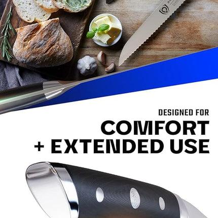 Dalstrong Serrated Offset Bread Knife - 8 inch - Gladiator Series Elite - Deli Knife - Forged German High-Carbon Steel - Bread Slicer - Slicing Knife - G10 Handle - Sheath - NSF Certified