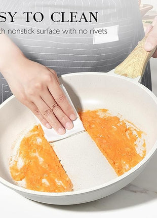 GiPP Nonstick Frying Pan Skillet - 9.5" White Granite Non Stick Fry Pans, Omelette Pan Healthy Stone Cookware Compatible with All Stovetops, PFOA Free