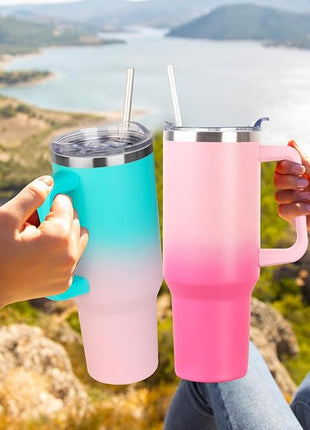 SYACOT 40 oz Tumbler with Handle and Straw Stainless Steel Insulated Tumbler Leak Proof Lid and Straw Lid Reusable Travel Mug Coffee Mug Cup Dishwasher Safe Keep Drinks Cold and Hot (Phantom Pink)