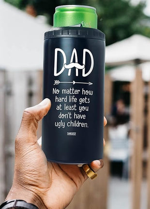 SANDJEST 4-in-1 Dad Tumbler Gifts for Dad from Daughter Son - 12oz Funny Ugly Children Dad Can Cooler Tumblers Travel Mug Cup - Insulated Cans Coozie Travel Mug Christmas, Birthday, Father's Day Gift