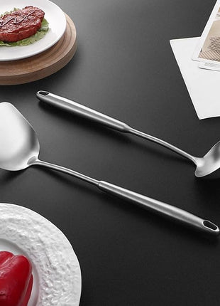 14-15" Wok Spatula and Ladle,2 PCS Wok Tools Set,304 Stainlss Steel Cooking Utensils,Matte Wok Accessories,Solid Wok Utensils