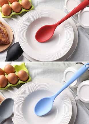 HAKSEN 4PCS Silicone Spoons for Cooking, 10.8'' Heat Resistant Mixing Spoons for Nonstick Cookware, Silicone Kitchen Utensils for Baking Stirring Serving Food, Sturdy and Durable