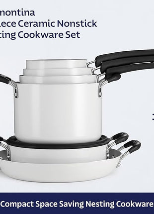 Tramontina Ceramic Non Stick 11-Piece Nesting Pots and Pans Set with Lids - Stackable Nonstick Cookware Set, Dishwasher and Oven Safe, White
