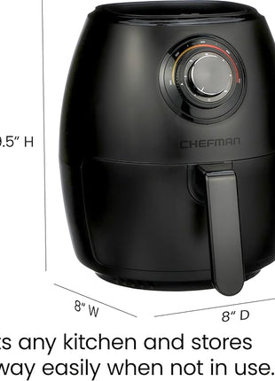 CHEFMAN Small Air Fryer Healthy Cooking, 3.6 Qt, Nonstick, User Friendly and Dual Control Temperature, w/ 60 Minute Timer & Auto Shutoff, Dishwasher Safe Basket, Matte Black, Cookbook Included