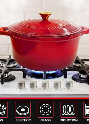 MUELLER HOME 4.5 QT Enameled Cast Iron Dutch Oven, Heavy-Duty Casserole Dish and Braiser Pan with Lid and Stainless Knob, Oven-Safe up to 500° F & Across All Cooktops, Red