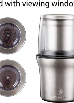 DR MILLS DM-7412M Stainless Steel Electric Dried Spice and Coffee Grinder,2 in 1 Wet and Dry, Removable Cups, Dishwasher Safe