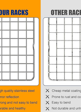 2PCS Cooling Racks for Cooking and Baking - 10" x 15"Heavy Duty Stainless Steel Wire Rack for Baking, Grilling, Roasting - Oven & Dishwasher Safe - Fits Jelly Roll Sheet Pan-Silver