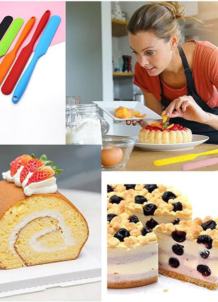 【5 Pack】Silicone Jar Spatula, Long Handle Jar Scraper Spurtle, Sourdough Spatula, Non-Stick Heat Resistant Cake Cream Spatulas Set, Small Spatulas for Kitchen Use