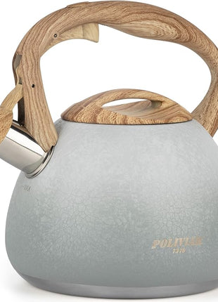 POLIVIAR Tea Kettle, 2.7 Quart Stovetop Tea Kettle, Audible Whistling Teapot with Crackle Finish, Food Grade Stainless Steel for Anti-Rust, Anti Hot Handle, Suitable for All Heat Sources (JX2023-LYW)