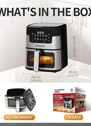 Air Fryer 10-in-1, 5.3QT Compact Oil Free Cooker with Visible Window & Dishwasher Safe Basket，Healthy Cooking, Digital Control for Family