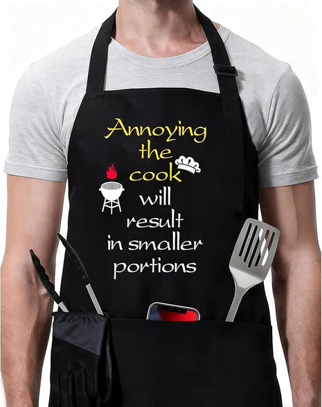 ZOORON Funny Black Chef Aprons for Men Adjustable BBQ Grill Kitchen Cooking Aprons with Pockets, Grill Accessories