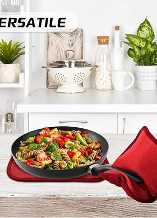 HOMWE Silicone Oven Mitts and Pot Holders for Kitchen & Baking - Set of 4 Heat-Resistant, Heavy-Duty Cooking Mittens w/Non-Slip, Textured Grip