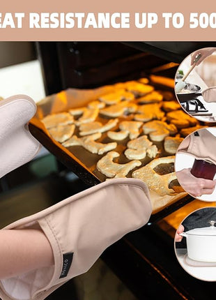 Hovico 2PCS Silicone Pot Holders, Oven Mitts Heat Resistant Hot Pads with Pockets, Non Slip Pot Holder for Kitchen Baking and Cooking| 9.8 x 7 Inches | Towel Cloth Interior Lining - Milkshake