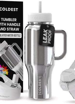 Coldest Tumbler with Handle and Straw - 100% Spill Proof Tumbler with Straw (3 Lids) - Stainless Steel Insulated Leakproof Tumblers for Women & Men - 36 oz (Starship Reflections)
