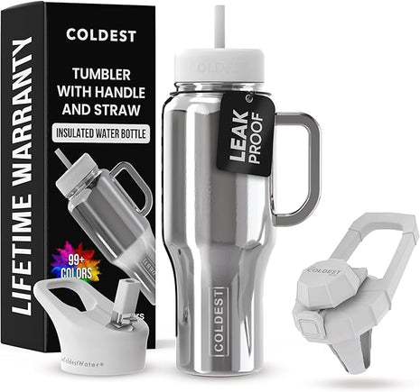 Coldest Tumbler with Handle and Straw - 100% Spill Proof Tumbler with Straw (3 Lids) - Stainless Steel Insulated Leakproof Tumblers for Women & Men - 36 oz (Starship Reflections)