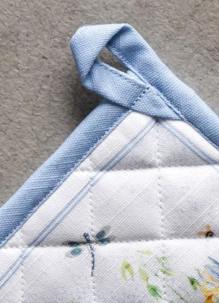 Maison d' Hermine Pot Holders 100% Cotton Heat Resistant Potholders 8" x 8" Hot Pads with Loop BBQ, Cooking, Baking, Grilling, Kitchen, Handling Hot Pans Spring/Summer (Pack of 1, Fleurs De Mai)