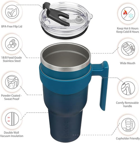 BJPKPK 40 oz Tumbler With Handle Stainless Steel Insulated Tumblers With Lid And Straw For Men,Indigo Black