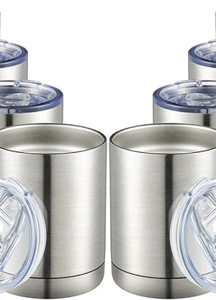 MEWAY 12oz Coffee Mug With Handle 8 Pack Bulk,Stainless Steel Insulated Travel Tumblers With Sliding Lid,Double Wall Vacuum Camping Cup for Hot & Cold Drinks Tea (Sliver,Set of 8)