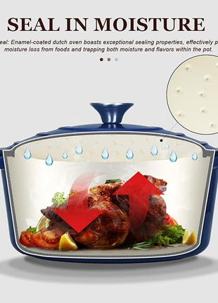 Overmont Enameled Cast Iron Dutch Oven - 5.5QT Pot with Lid Cookbook & Cotton Potholders - Heavy-Duty Cookware for Braising, Stews, Roasting, Bread Baking Indigo Blue