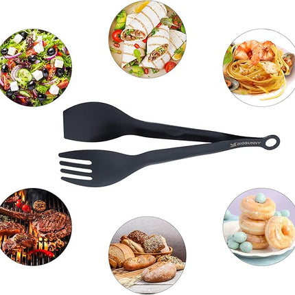 MSY BIGSUNNY Appetizer Tongs - Stainless Steel Kitchen Locking Food Tongs, Buffet Serving Tongs Set of 2(Black, 9 inch)