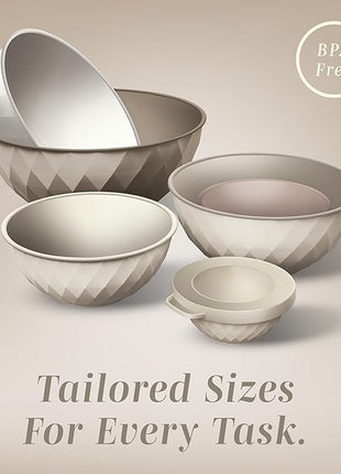 COOK WITH COLOR Mixing Bowls with Lids - 12 Piece Plastic Nesting Bowls Set includes 6 Prep Bowls and 6 Lids, Diamond Design - Microwave Safe, Brown