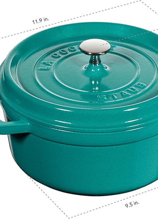 STAUB Cast Iron Round Cocotte, Dutch Oven, 4-quart, serves 3-4, Made in France, Turquoise